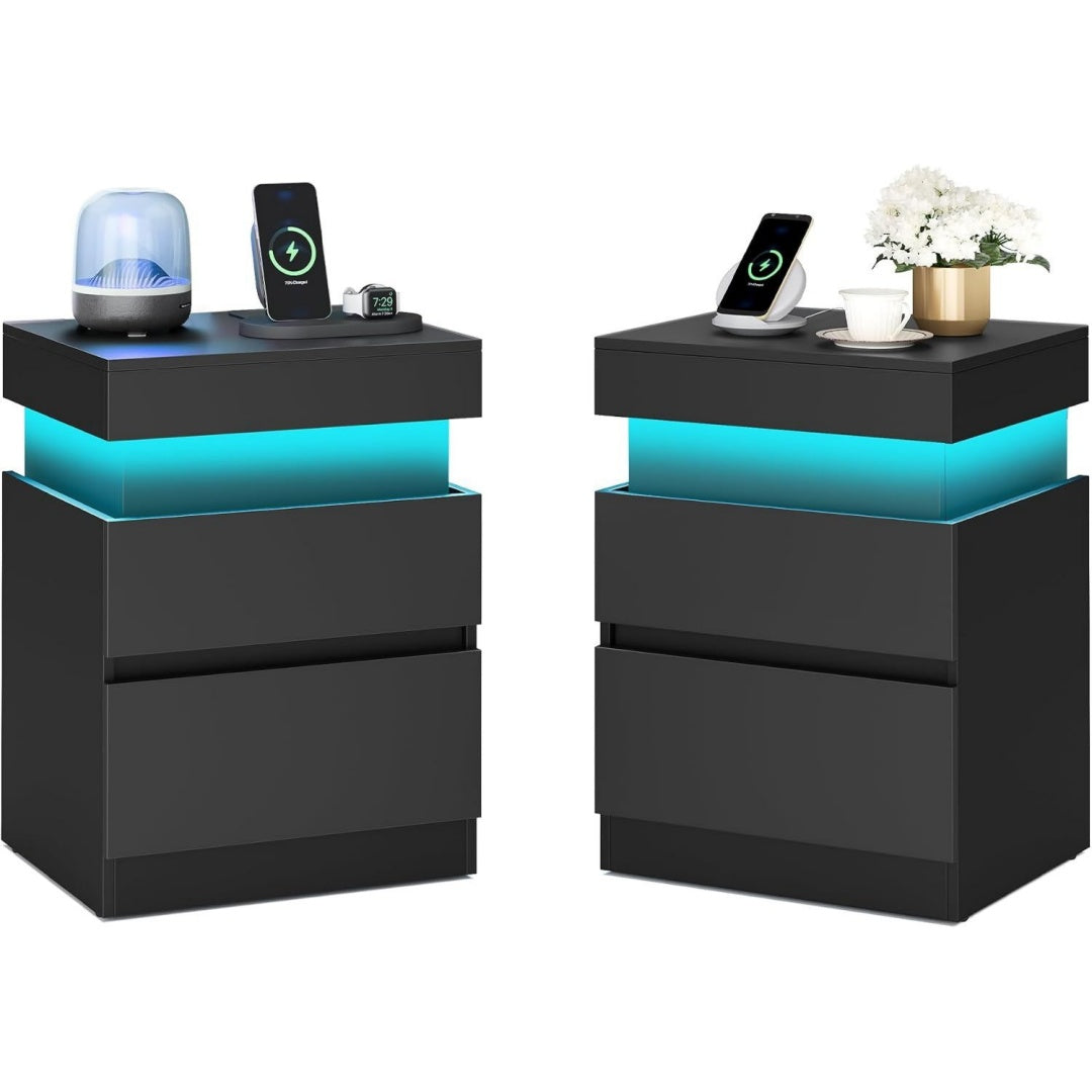 comodini nero con porta usb illuminato a led
