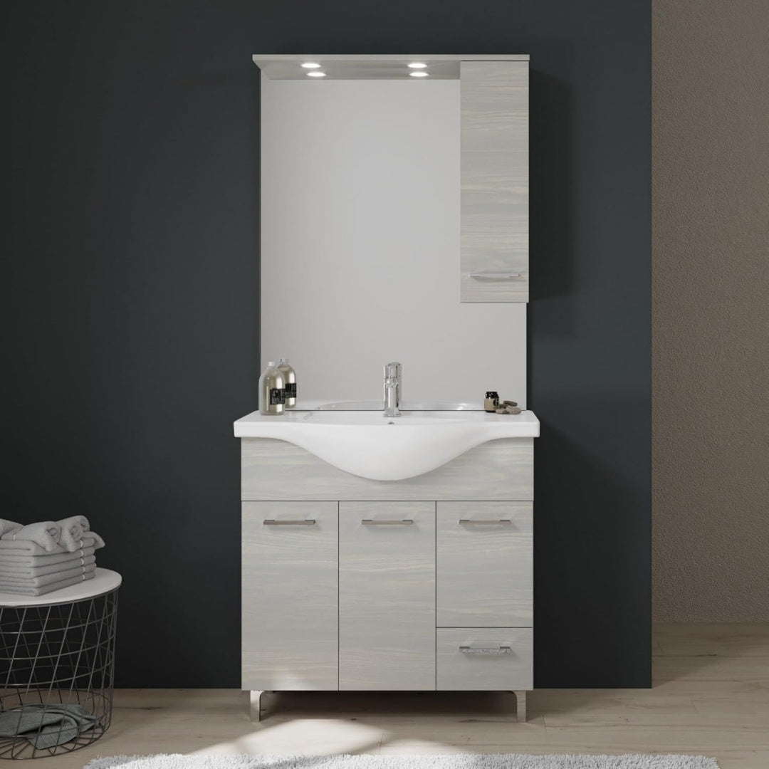 set arredo bagno grigio ceramica illuminato a led